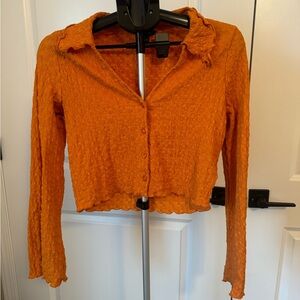Monki Orange Textured Button Down Shirt, small